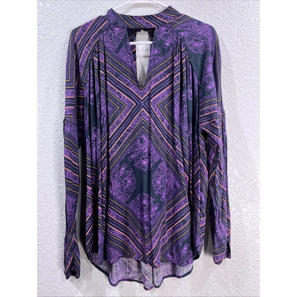 Free People Tunic Top Sz S Purple Long Sleeve Festival‎ Tribal Boho Indie Gypsy